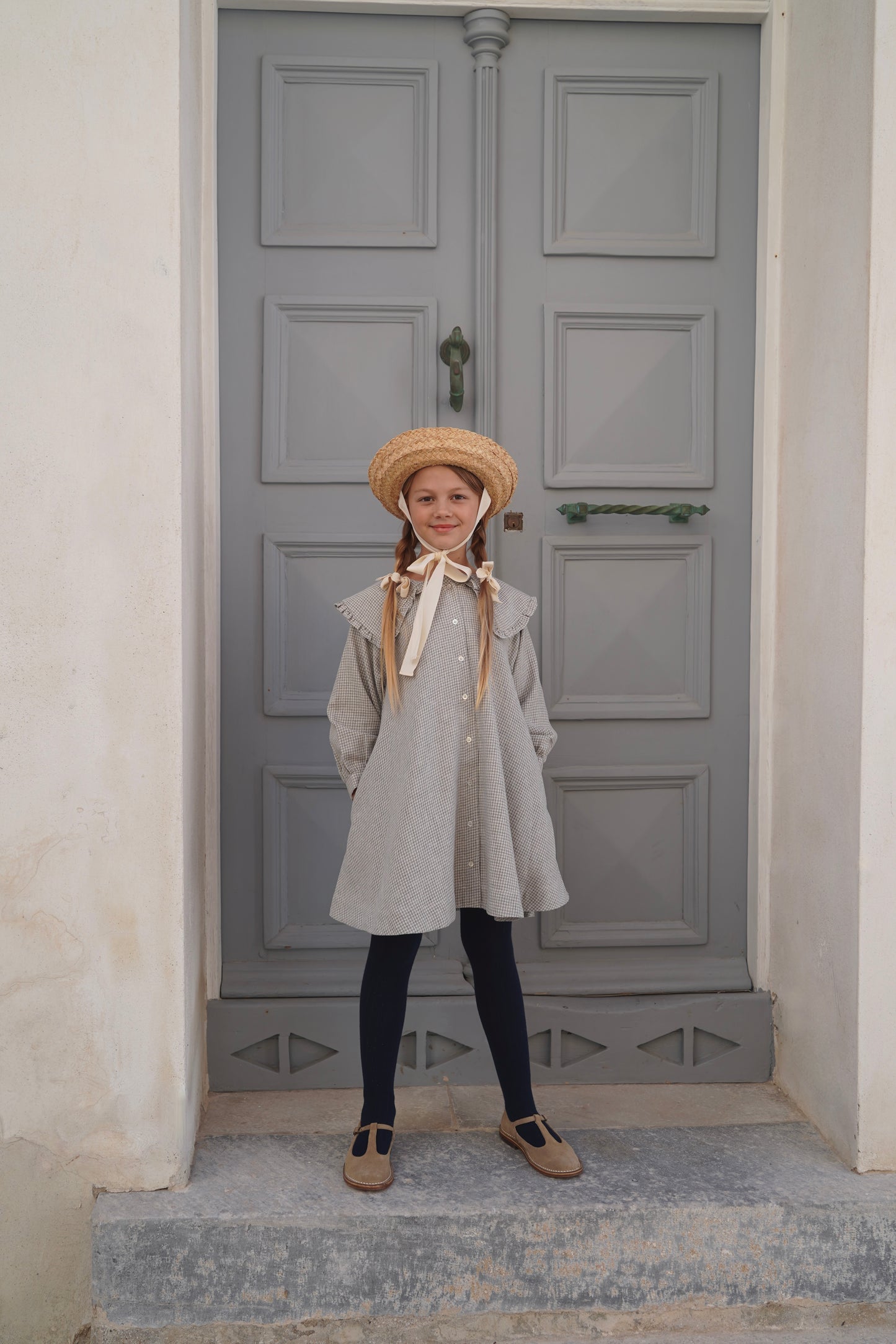 Eloise Dress ~ Dove Houndstooth