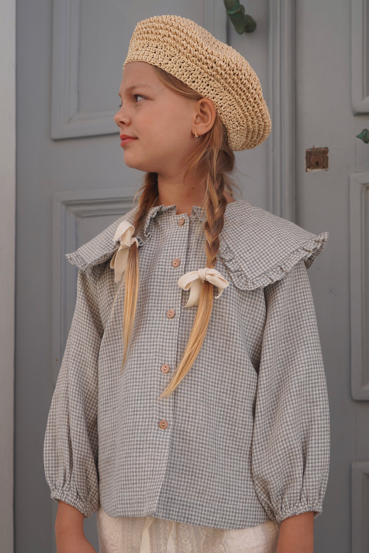 Theodora Blouse ~ Dove Houndstooth