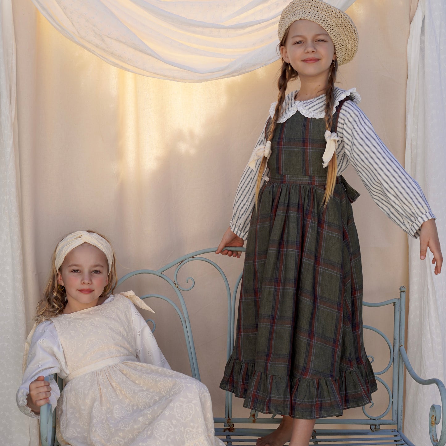 Juliette Pinafore ~ Olive Plaid Linen