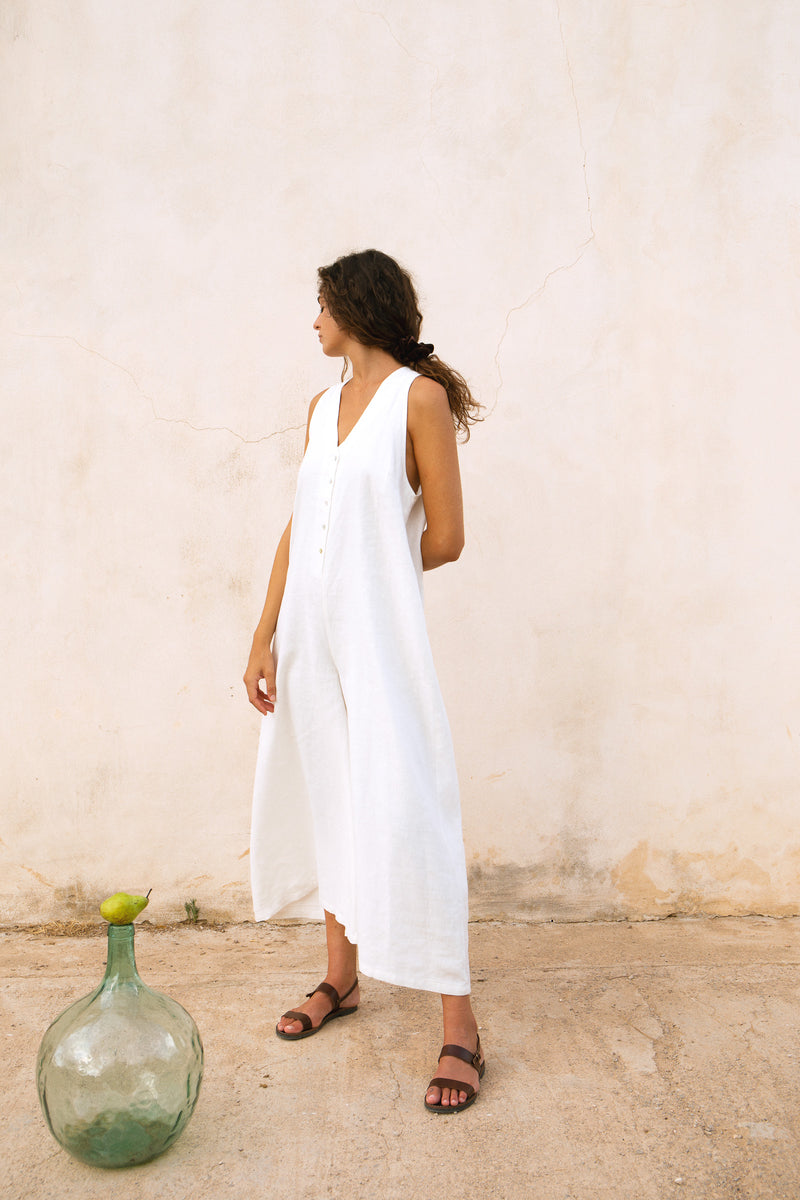Sade Jumpsuit ~ Antique Blanc Linen
